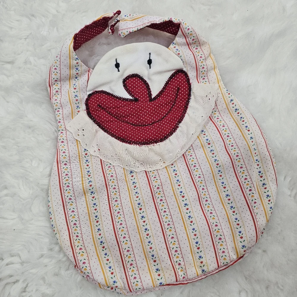 Vintage Handmade Clown Eyelet Lace Trim Baby Bib Polka Dot